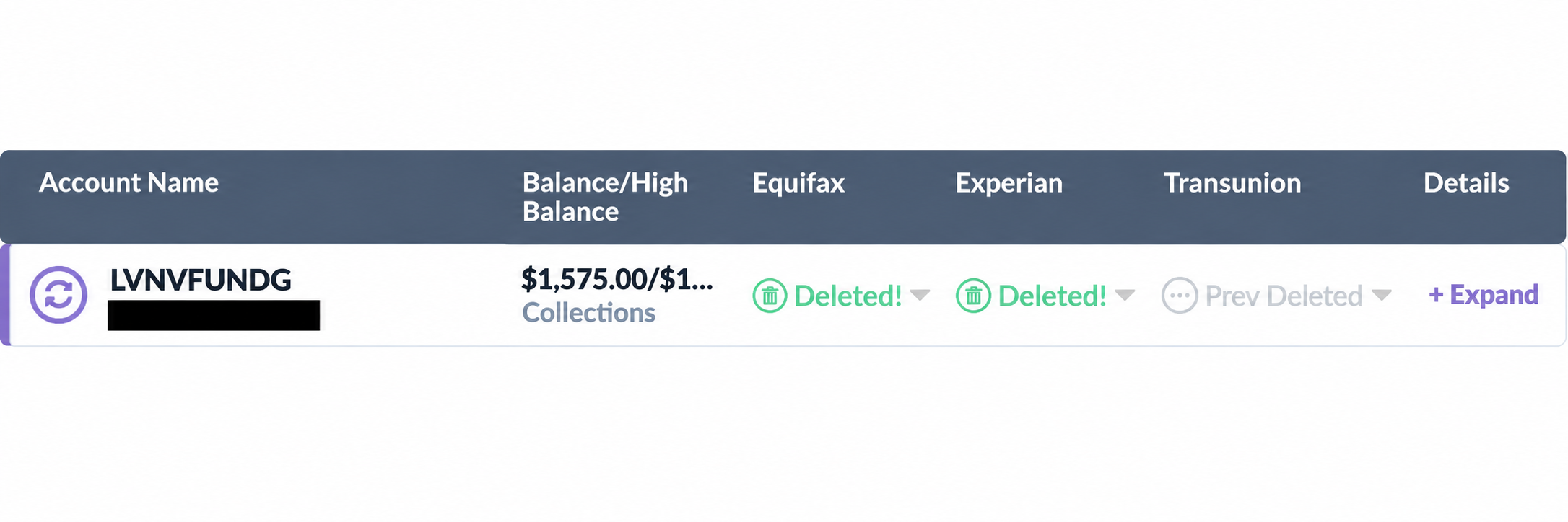 Client LVNVFUNDG collection $1,575 deleted from Equifax and Experian